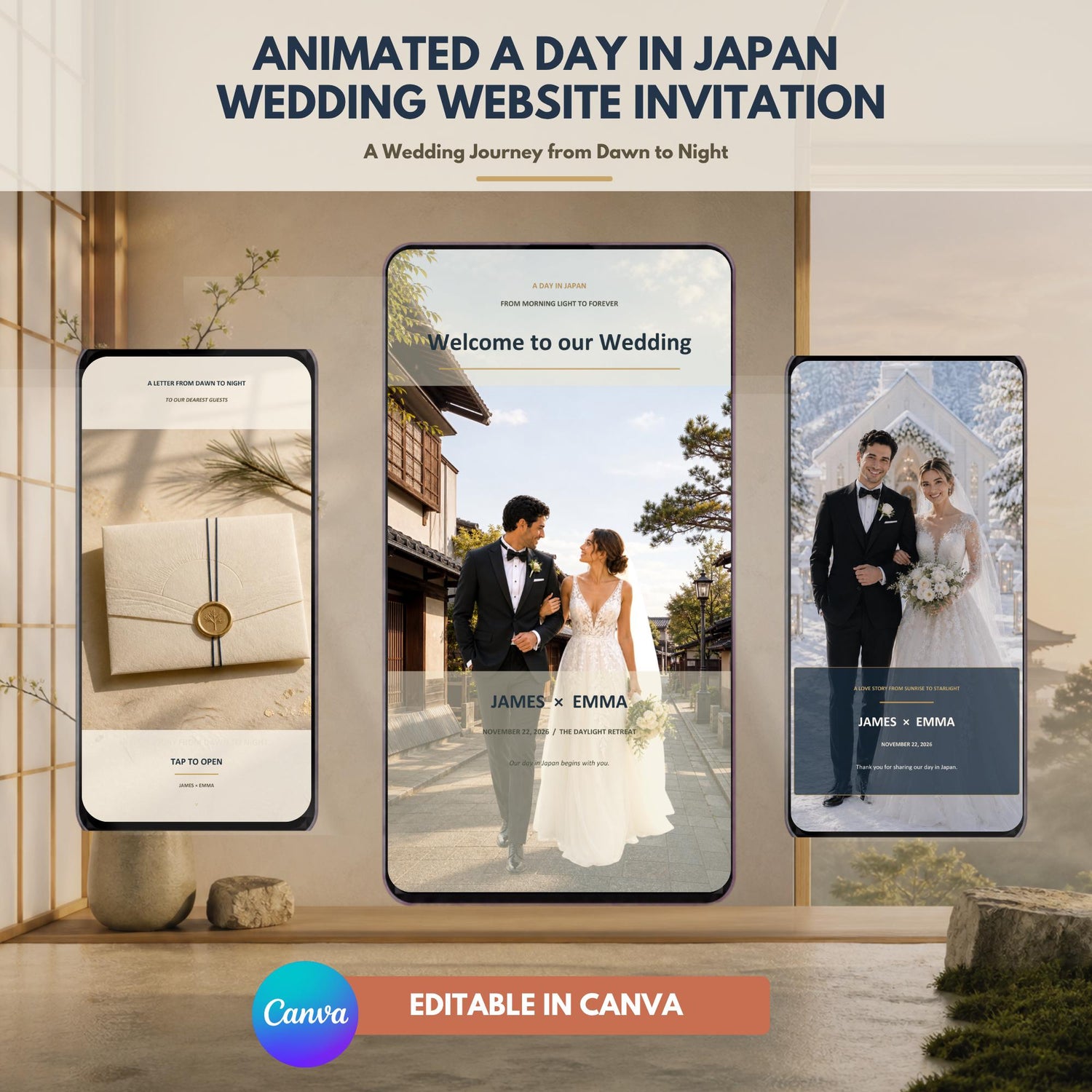 A DAY IN JAPAN Wedding Website Invitation Template